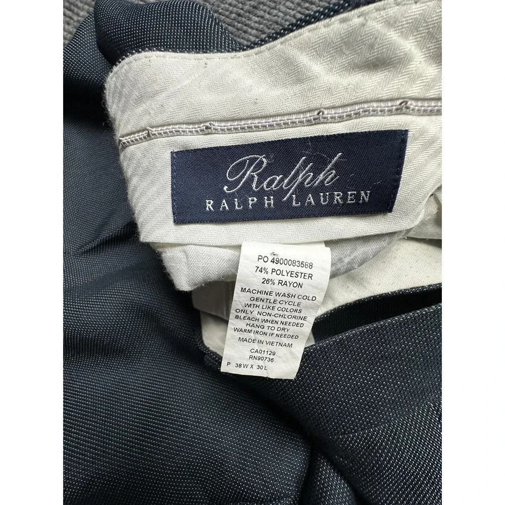 Ralph Ralph Lauren Pants Mens 38x26*‎ Navy Pleated Dress Slacks Polyester Rayon
